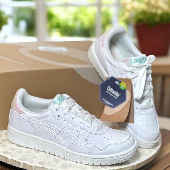 ASICS Japan S White Leather Iridescent heel Sneakers Ortholite 1202A292-100 NWT - Picture 9 of 9